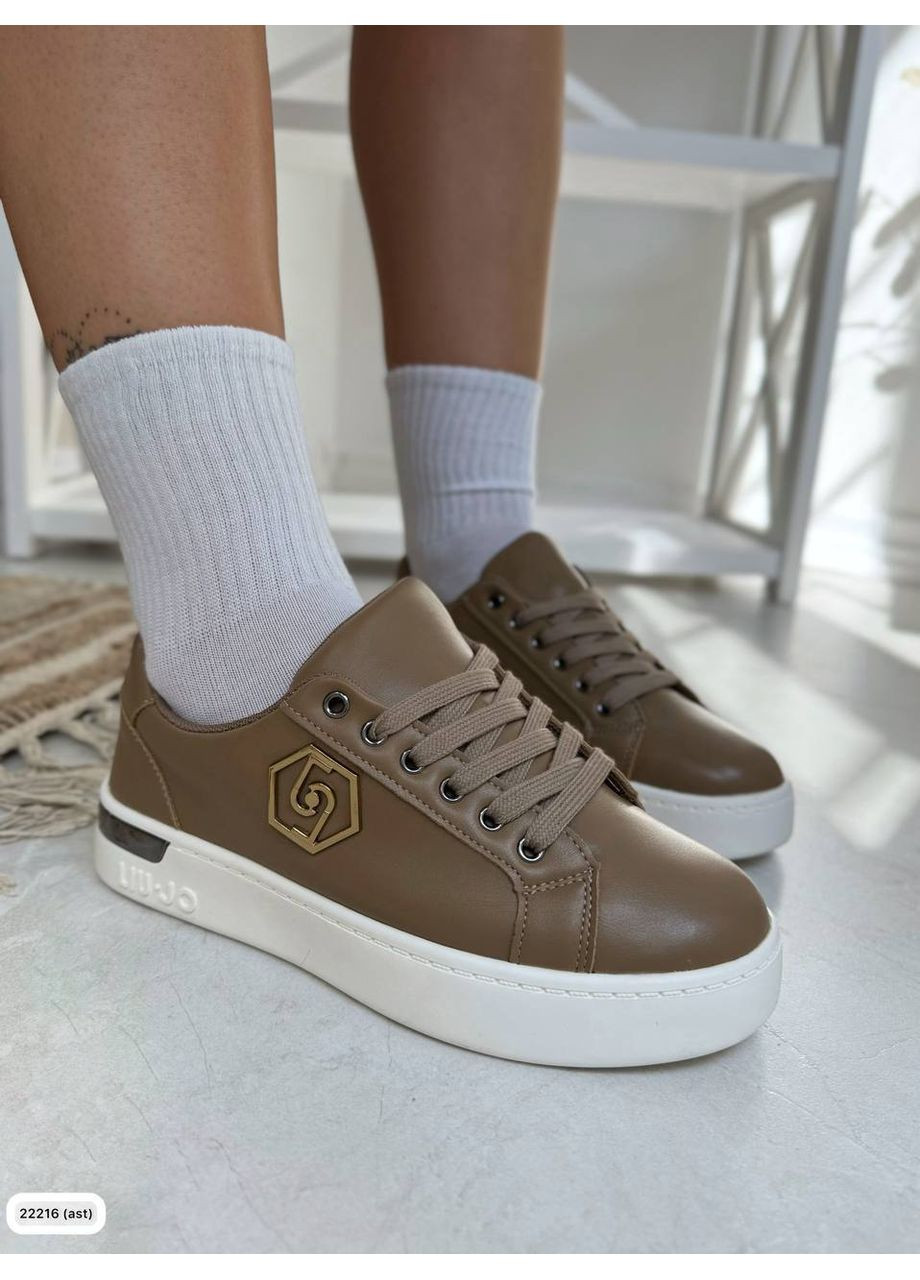 Стильные женские кеды из натуральной кожи цвет карамель. No Brand коричневые демисезоны (354820510)