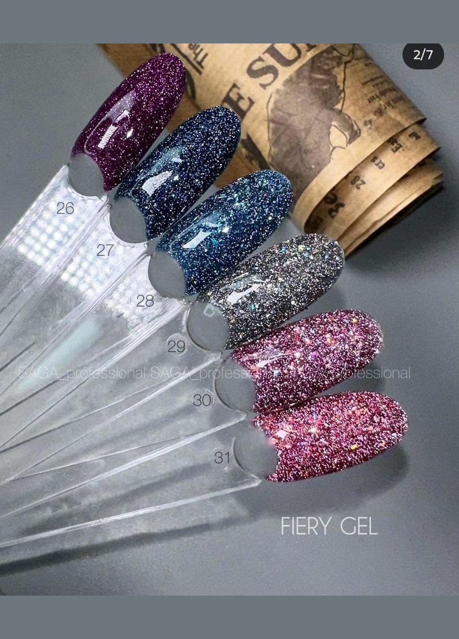 Professional Гель-лак Fiery gel 31 (красный с микроблеском и блестками, светоотражающий), 9 мл Saga (373220773)