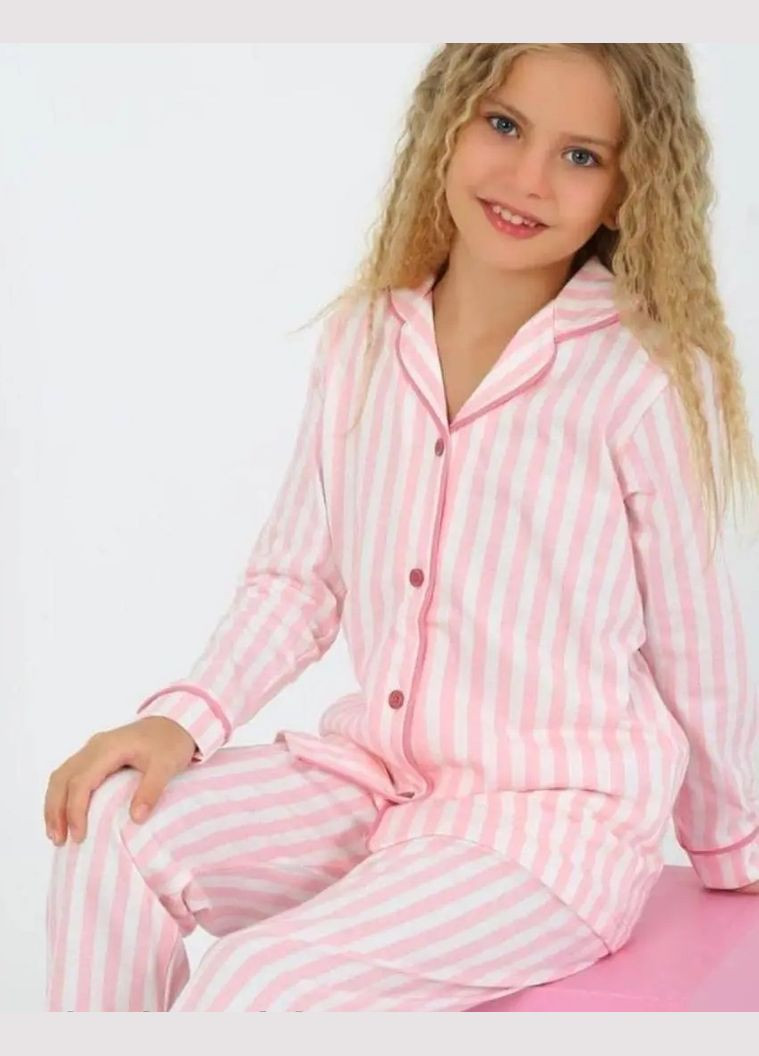 Світло-рожева всесезон піжама для дівчинки сорочка + брюки No Brand