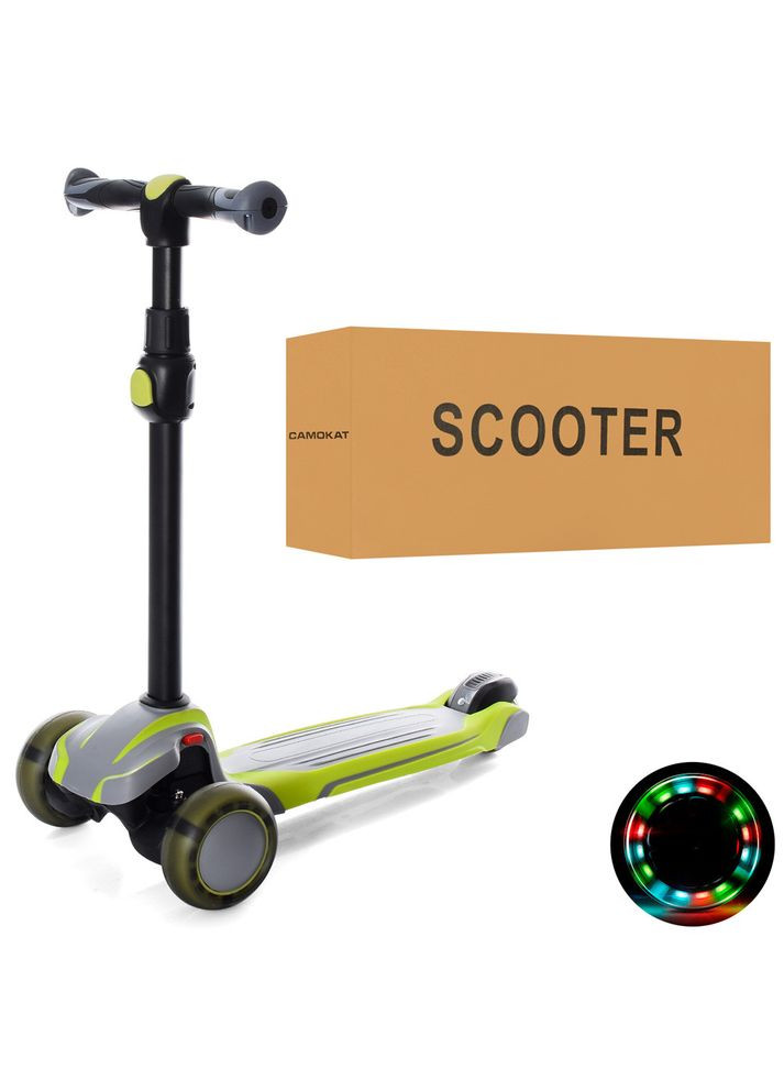 Самокат MAXI, алюминий+пластик, колеса ПУ, светло, 2 передних колеса 120мм, руль 65/80 см, подножка 41/30-12 см, серо-зеленый iTrike (326741380)