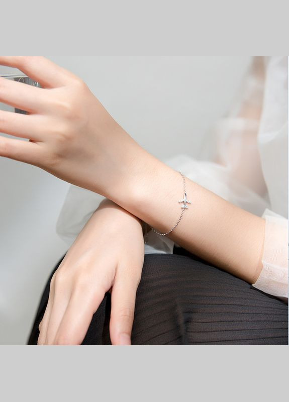 Срібний браслет "Літачок мрії" з кубічним цирконієм, покритий родієм Family Jewelry House (322648777)