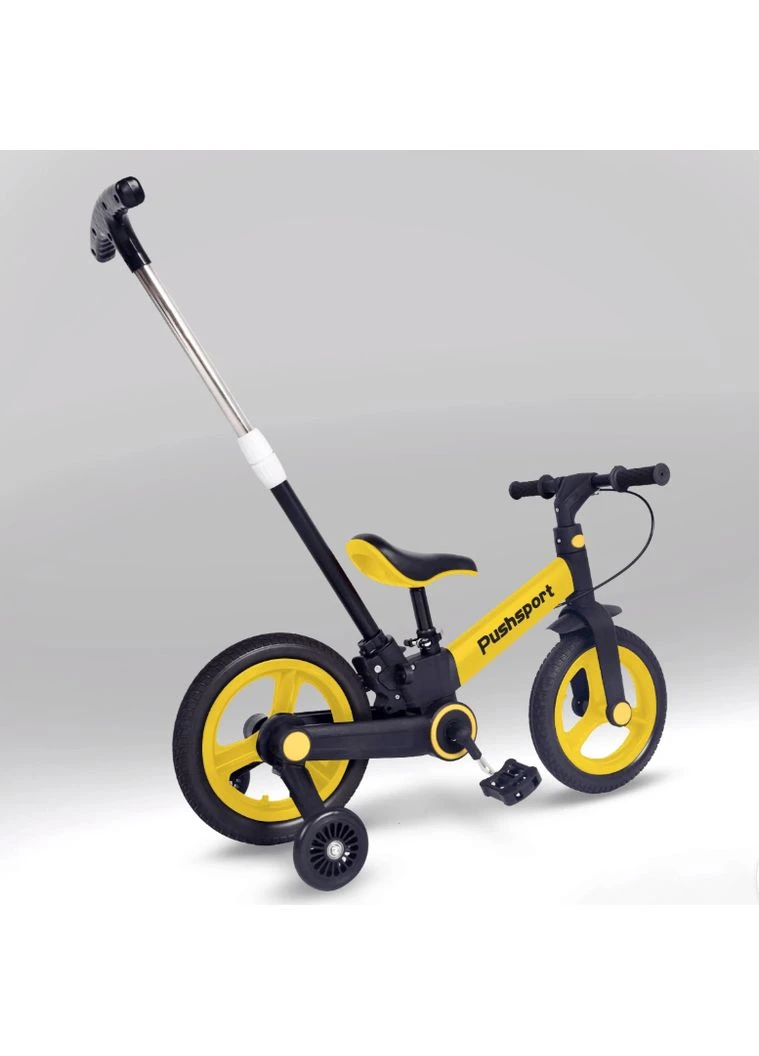 Дитячий велосипед-біговел 2в1 PUSH SPORT M10 Ручне гальмо, страхувальні колеса та регульоване сидіння Жовтий Maraton (386474213)
