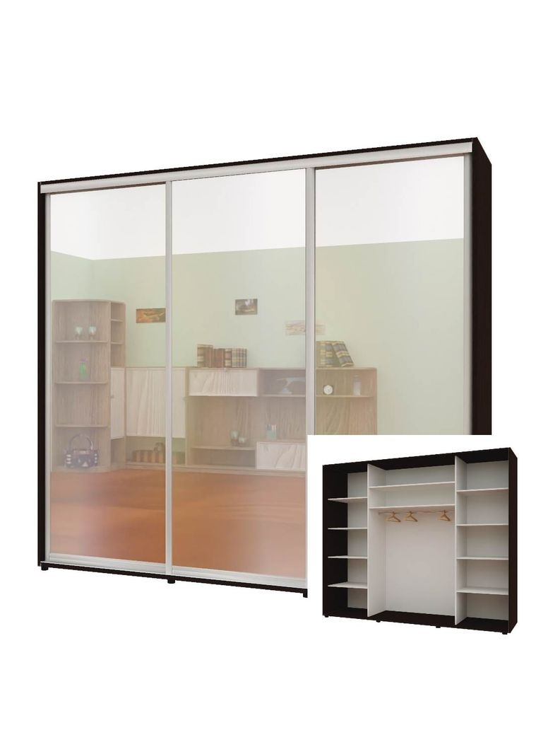 Шафа-купе тридверна 250*60*210 см Венге 3 двері Дзеркало Максі Комфорт Меблі (360477537)