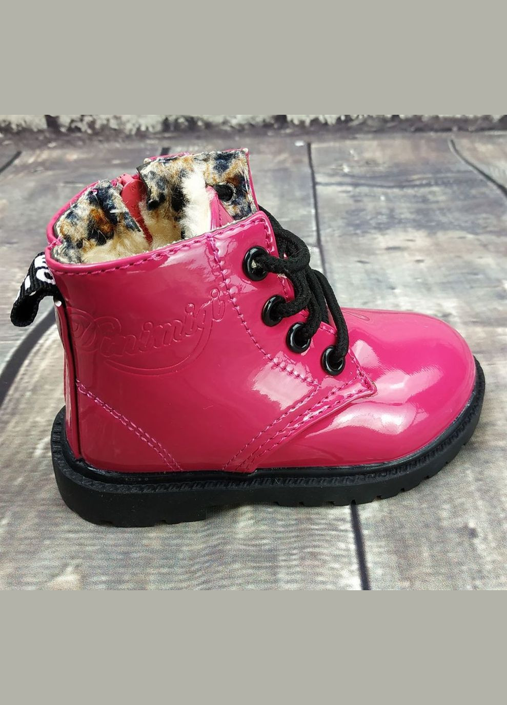 Лаковані черевики з хутром Dinimigi малинові No Brand (303612735)