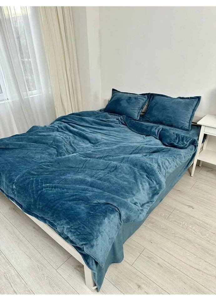 Постільна білизна плюшева полуторна Home 20824 160х215 см синя DUSHKA (336327669)