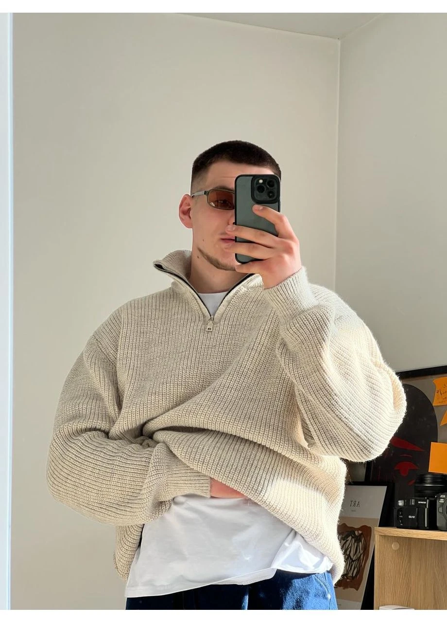 Бежевий zip светр vezuv (чорний) No Brand