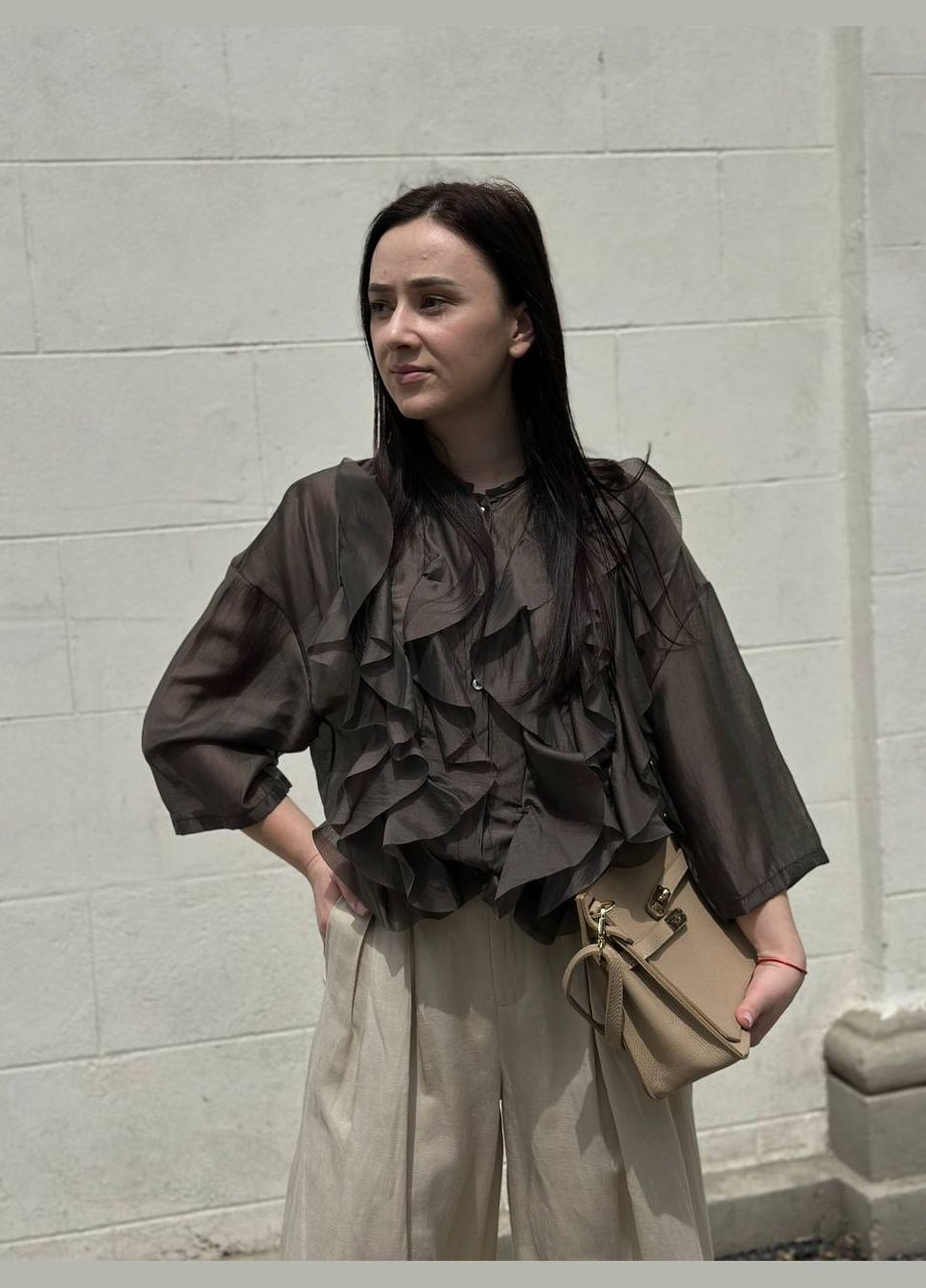 Темно-коричнева блузка в стилі боххо Hello