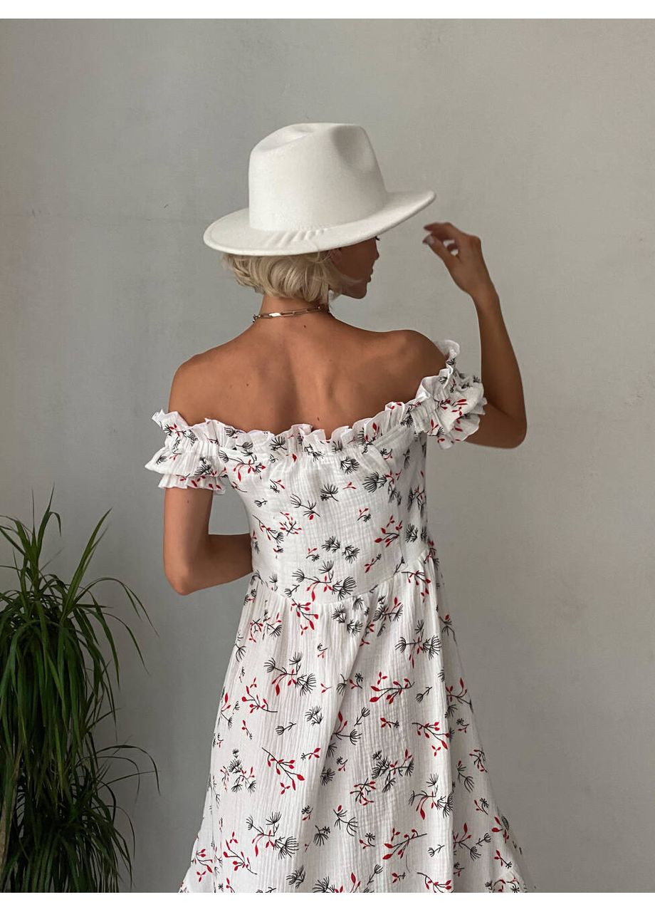 Червона повсякденний жіноча бавовняна сукня miranda з відкритими плечима (mil504) milirud