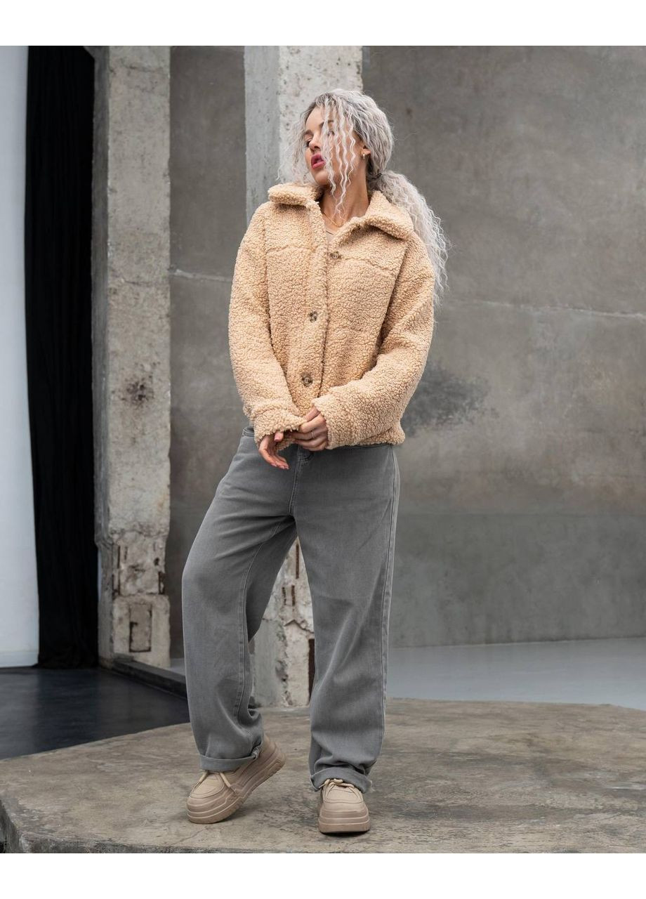 Бежевая демисезонная куртки в стиле zara с текстурной овчиной Україна