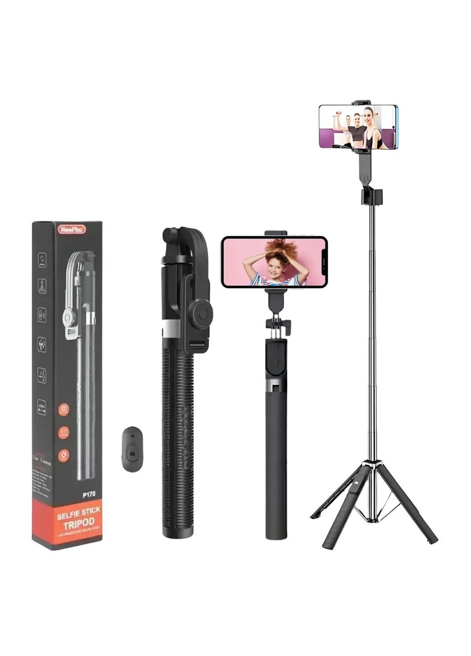 Монопод-штатив Neepho P170 Тринога для телефону, фотоапарата, екшен камери з Bluetooth-пультом Чорний No Brand (355873269)