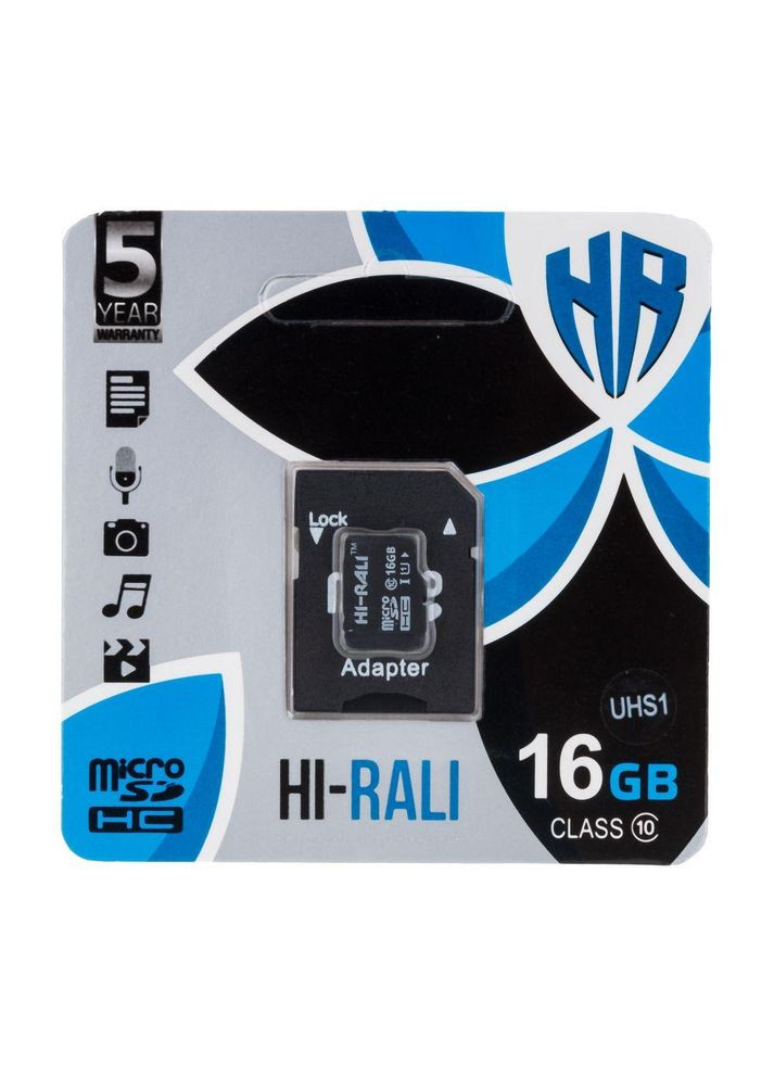 Карта Micro SDHC память 16gb UHS-1 Class 10 с адаптером Черный Hi-Rali (340935480)
