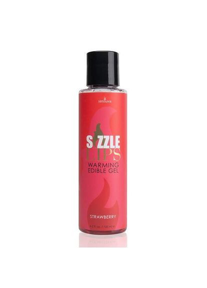Согревающий массажный гель Sizzle Lips Strawberry (125 мл), без сахара, съедобный Sensuva (303891445)