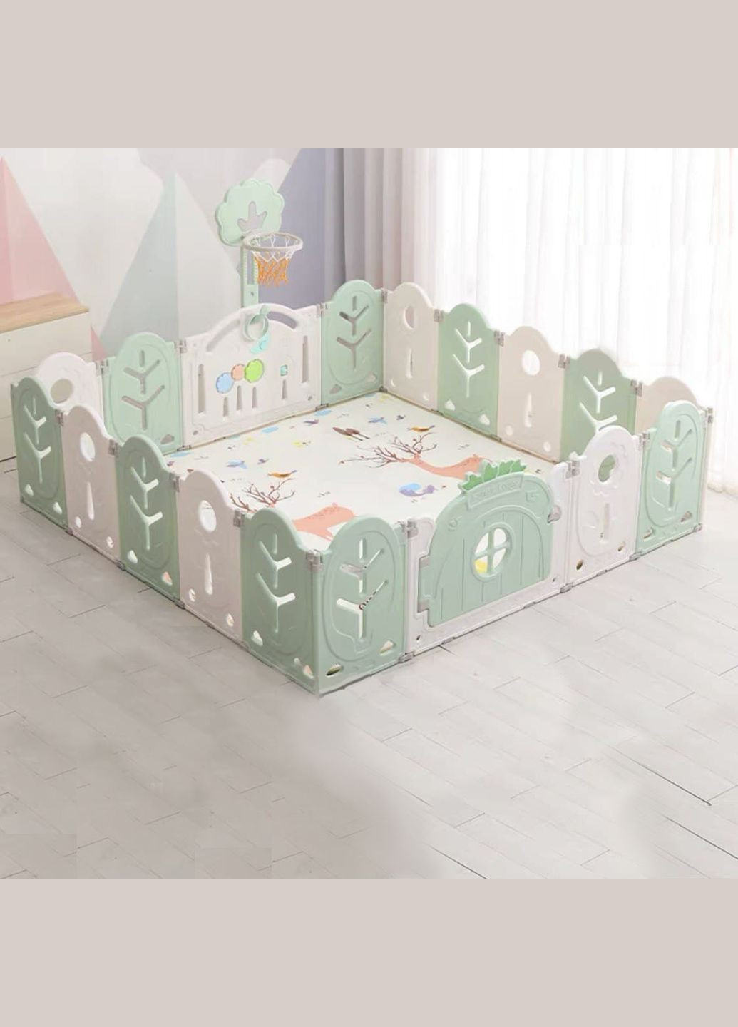 Пластиковый манеж для детей (встроенное баскетбольное кольцо) - игровое для малышей 205х205х62 Белый 4M (348322303)