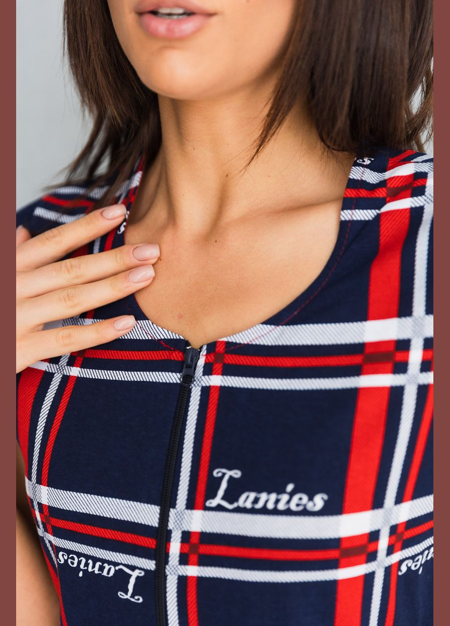 Летний домашний синий хлопковый халат в клетку 46,48,50,52,54,56 Bonita (316684098)