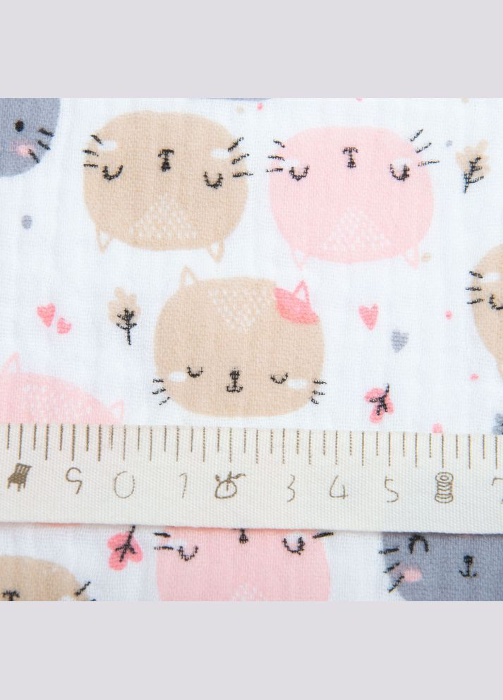 Тканина бавовна Муслін 135 см, 120 г/м2 для суконь, блузок, спідниць, халатів, костюмів, пледів котик біла IDEIA (362947154)