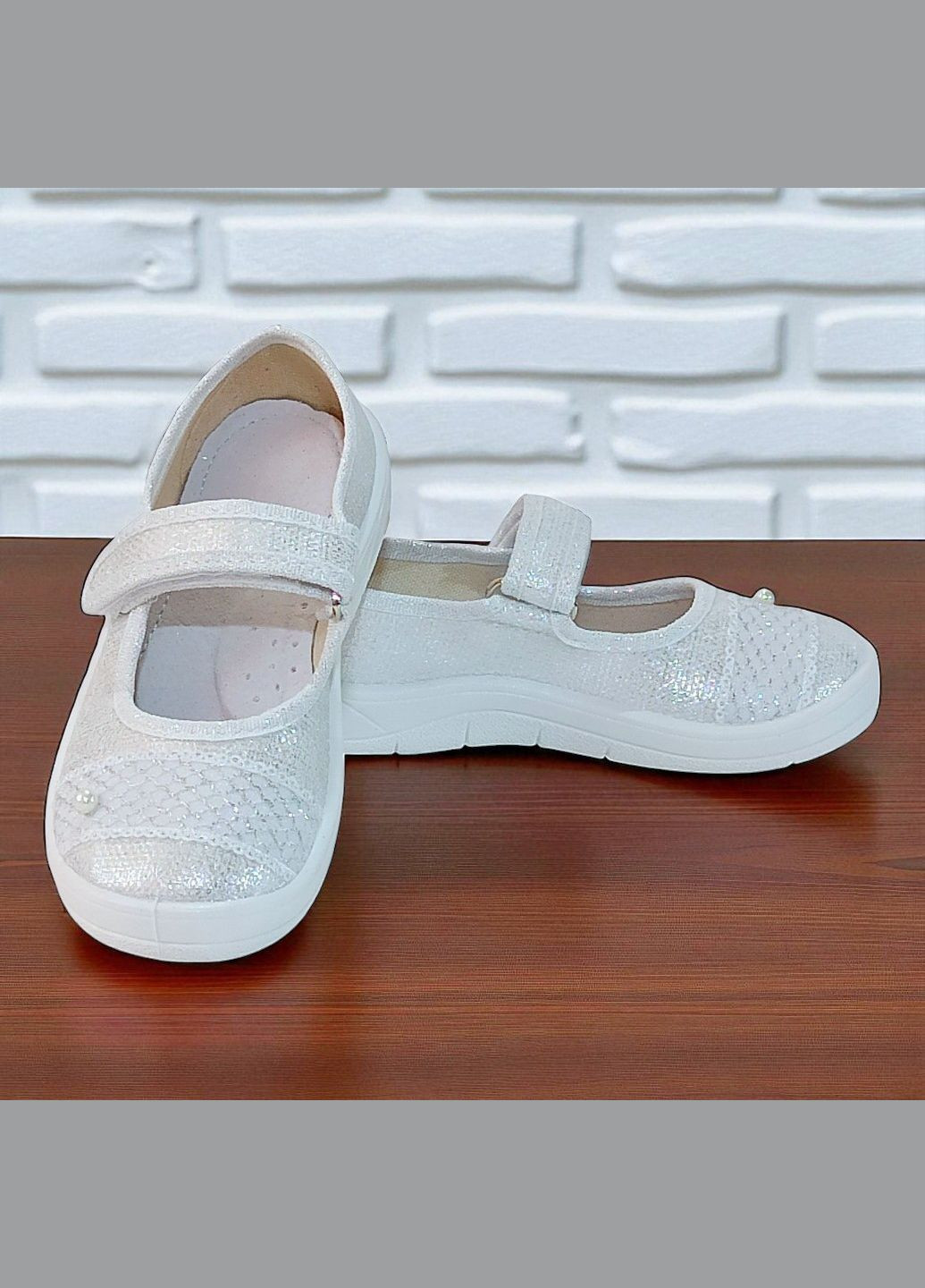 Белые ортопедические тапочки для девочки сменка в садик сменная обувь алина бант белые Waldi с жемчугом