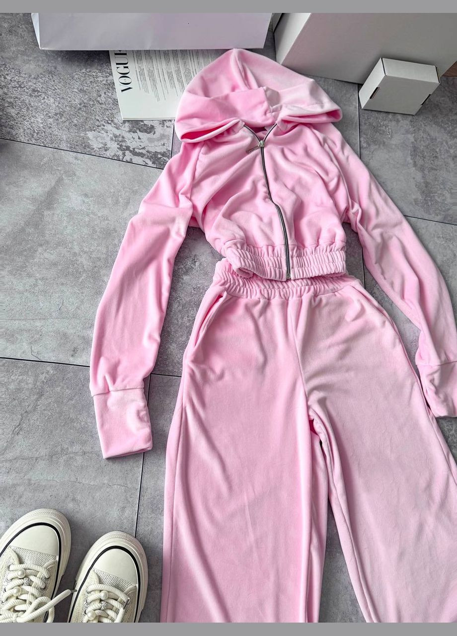 Жіночий велюровий костюм укорочена кофта та широкі штани MonCher (333655280)