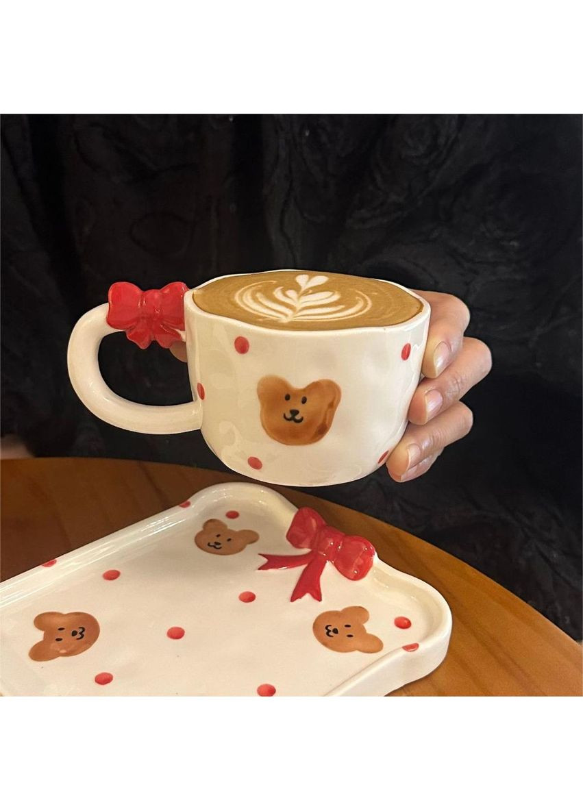 Изысканная керамическая чашка с блюдцем 220 мл с рисунками мишек OSM (365549078)