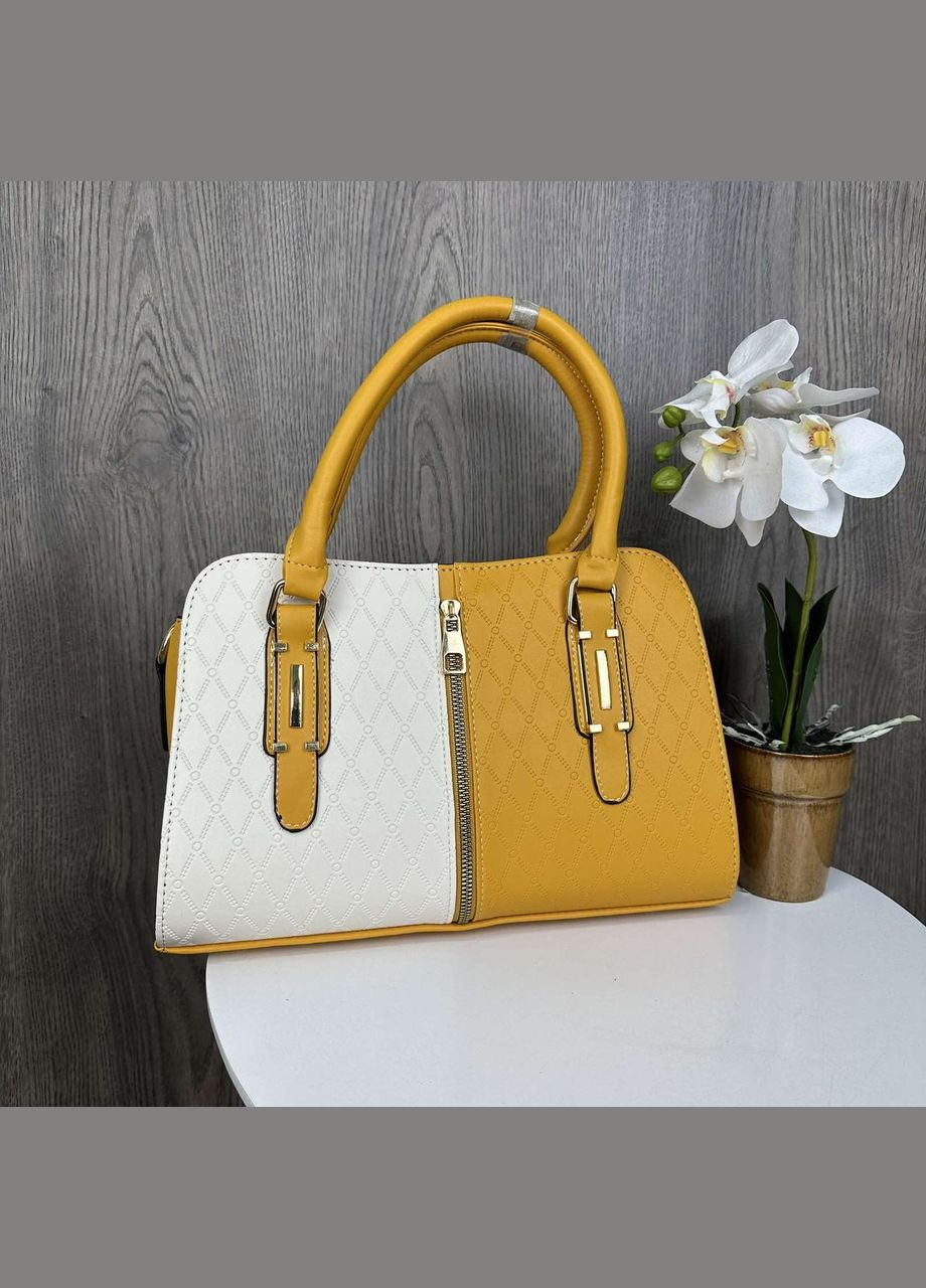 Жіноча сумка на плече еко-шкіра трапецієподібна з геометричним візерунком чорно-біла жовто-біла (sku_612Ж) No Brand (330576059)