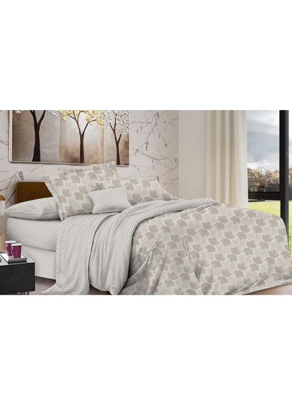 Постельное белье хлопковое Танцующие волны Двуспальное Простынь на резинке 160x200х20 Бязь Серое 50 х 70 No Brand (364117727)