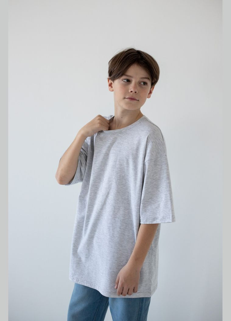 Светло-серая демисезонная футболка для мальчиков "oversize" 03-8020-83 146 см светло-серый меланж Авекстекс