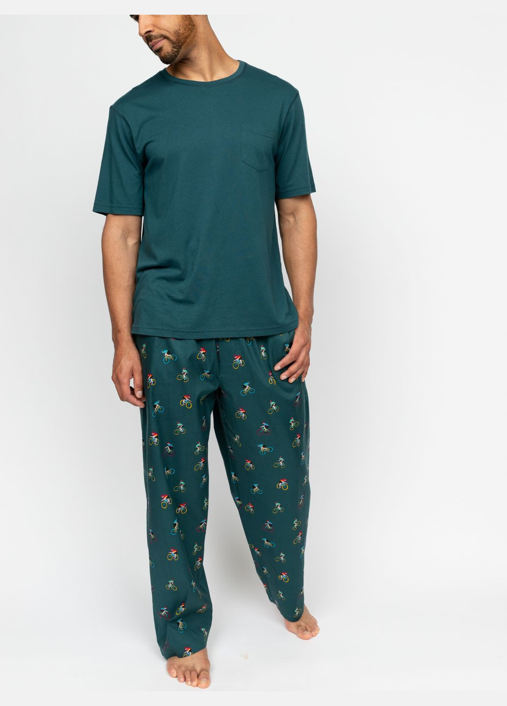 Пижама мужская 3105-3103 Зеленый с принтом велосипедистов Cyberjammies Theo (328905413)