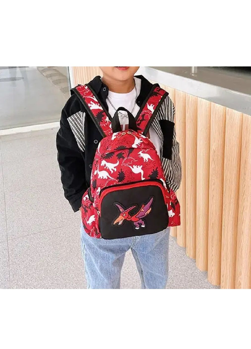 Рюкзак для детей с регулируемыми ремнями петлей для переноски полиэстер 25х20х11 см (477570-Prob) Красный с динозавром Unbranded (298112425)