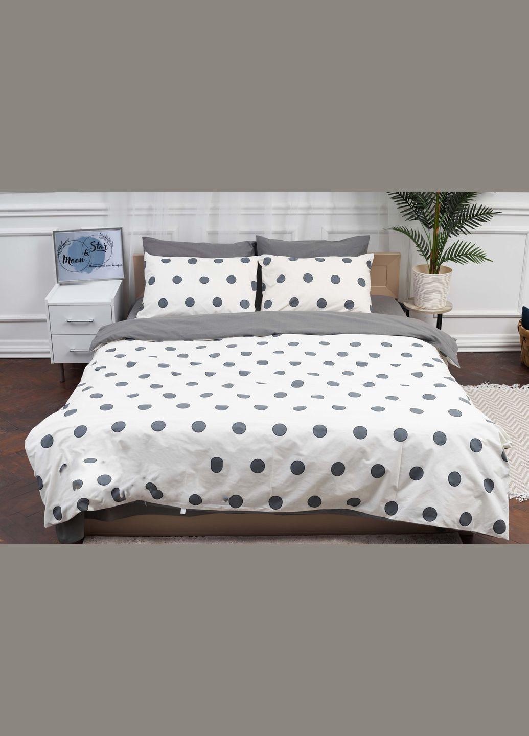 Комплект постельного белья семейный 160х220х2 наволочки 2х50х70 Ranforce Elite (MS-820000171) Moon&Star Riccarda Gray (284416565)