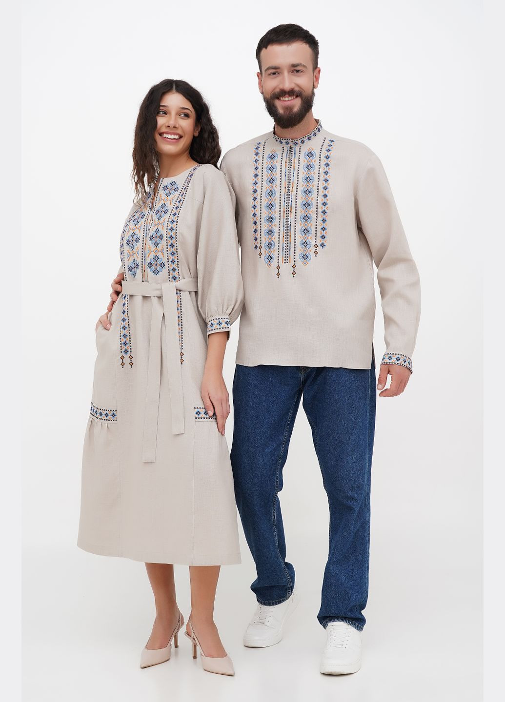 Сіра класична чоловіча вишиванка з льону захар, комір стійка., р., код 9418/58/534 ГАЛЕРЕЯ ЛЬОНУ льон (333164624)