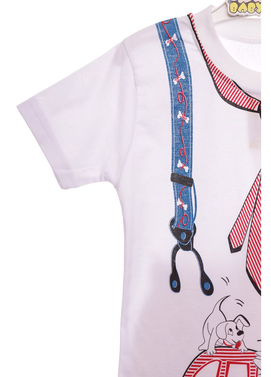 Красный летний костюм с коротким рукавом для мальчика трикотажные с галстуком красный 110 см (31196) BABYKROHA