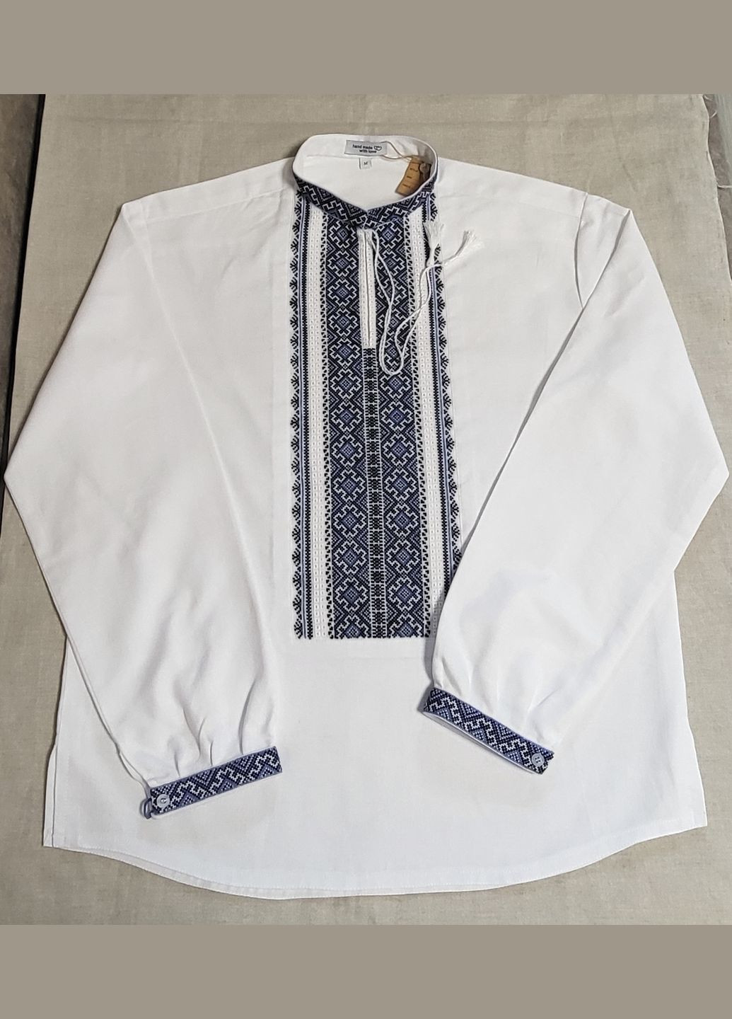 Комбинированная мужская вышиванка ручной работы на домотканом полотне "имлистая" Hand Made узор украинская символика свободная, прямой хлопок, домотканное полотно (334349390)