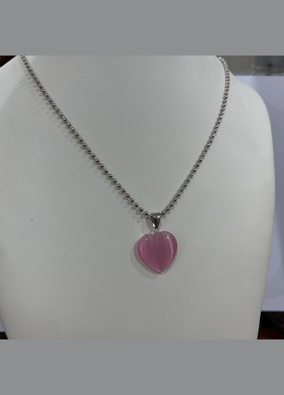 Кулон с натуральным камнем Улексит кошачий глаз в форме сердца на цепочке в подарочной коробочке No Brand (331291737)