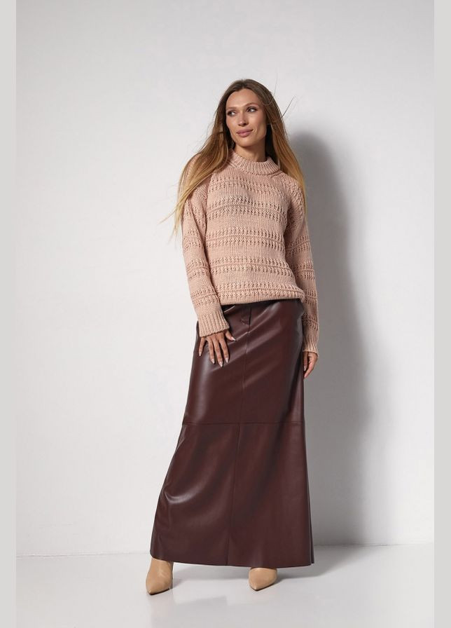 Персиковый демисезонный легкий оверсайз свитер из натуральной шерстяной пряжи (2756) Triko Bakh