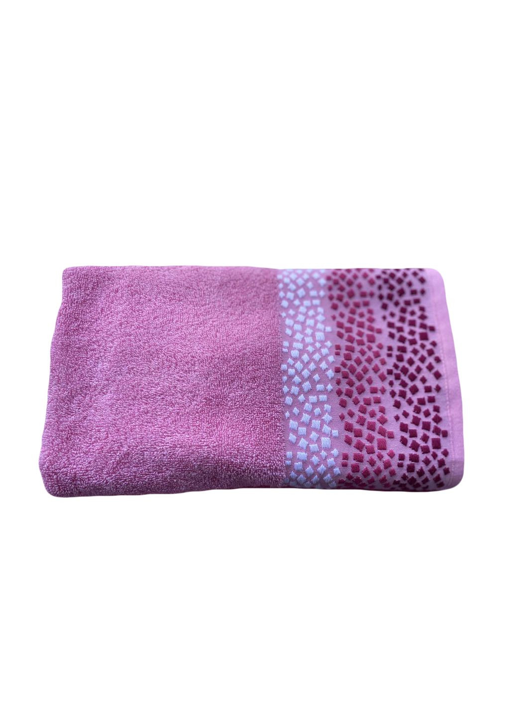 Полотенце махровое гладкокрашенное бордюр Мозаика 50х90 Катруся геометрический розовый