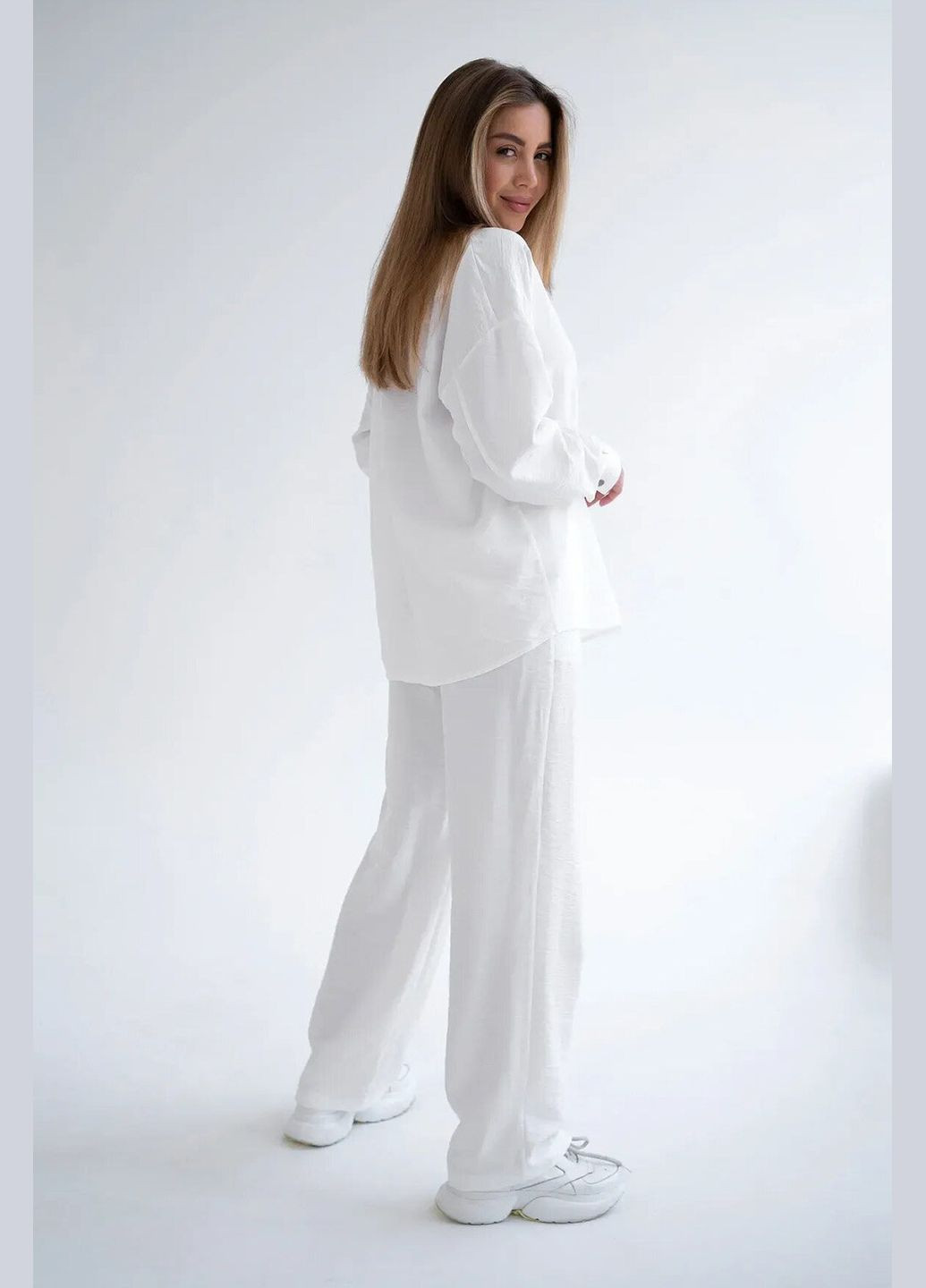 Женский летний костюм с рубашкой и штанами Молочный Teamv (327223053)