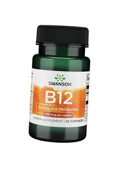 Витамин В12, Цианокобаламин, Vitamin B12 500, 30капс (36280065) Swanson (293257179)
