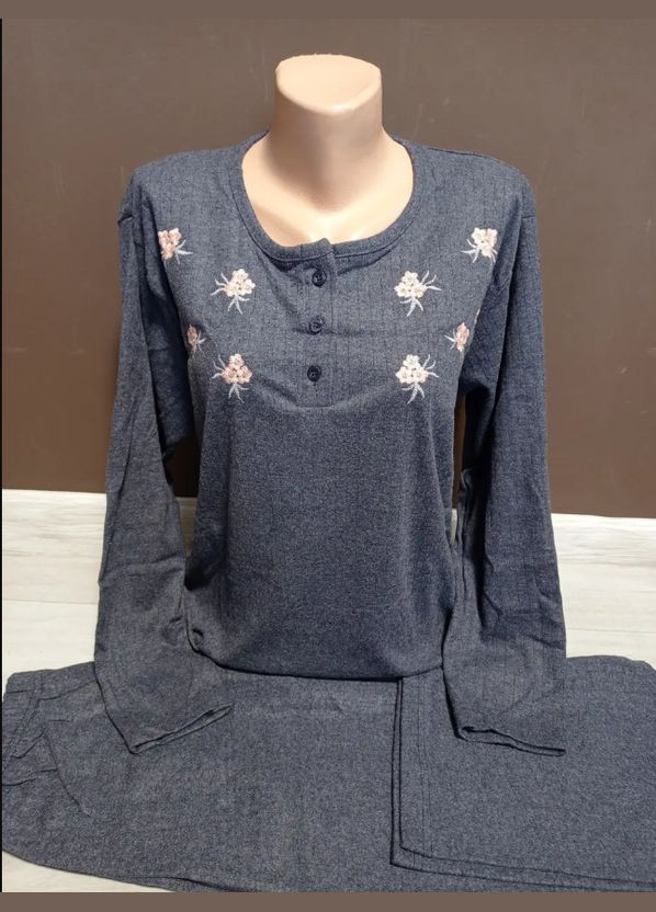 Графітова зимня тепла піжама жіноча  батал туреччина  50-54 розміри реглан та штани кашемір графіт лонгслів + брюки No Brand Піжама