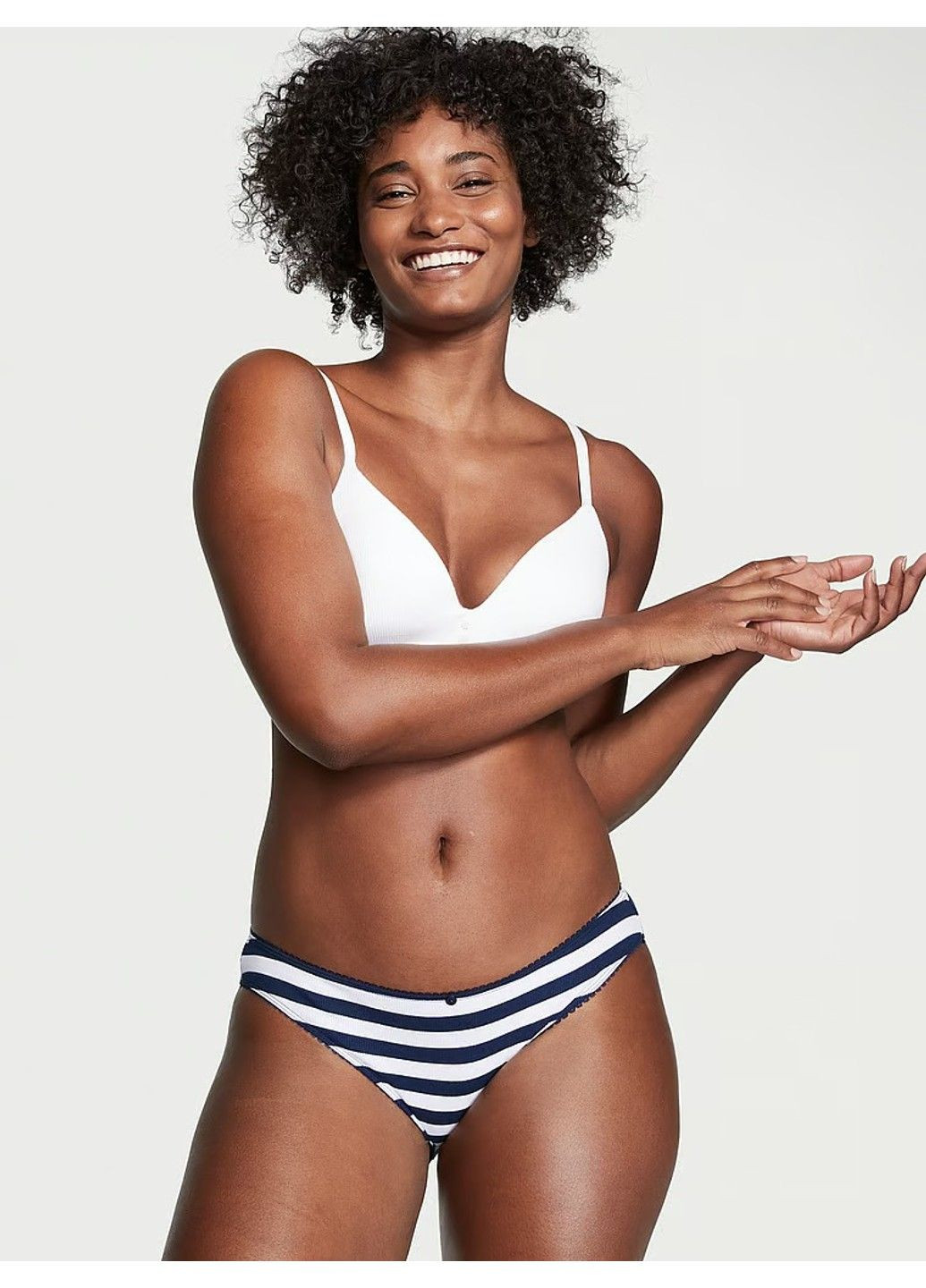 Трусики бикини Ribbed Cotton Bikini Panty Navy Stripe Victoria's Secret (317788980)