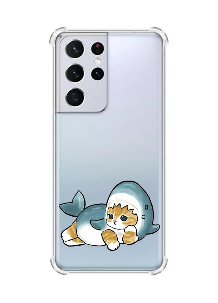Чехол с утолщёнными углами на Samsung Galaxy S21 Ultra:: Котенок акула (принт 355) Creative (355406811)