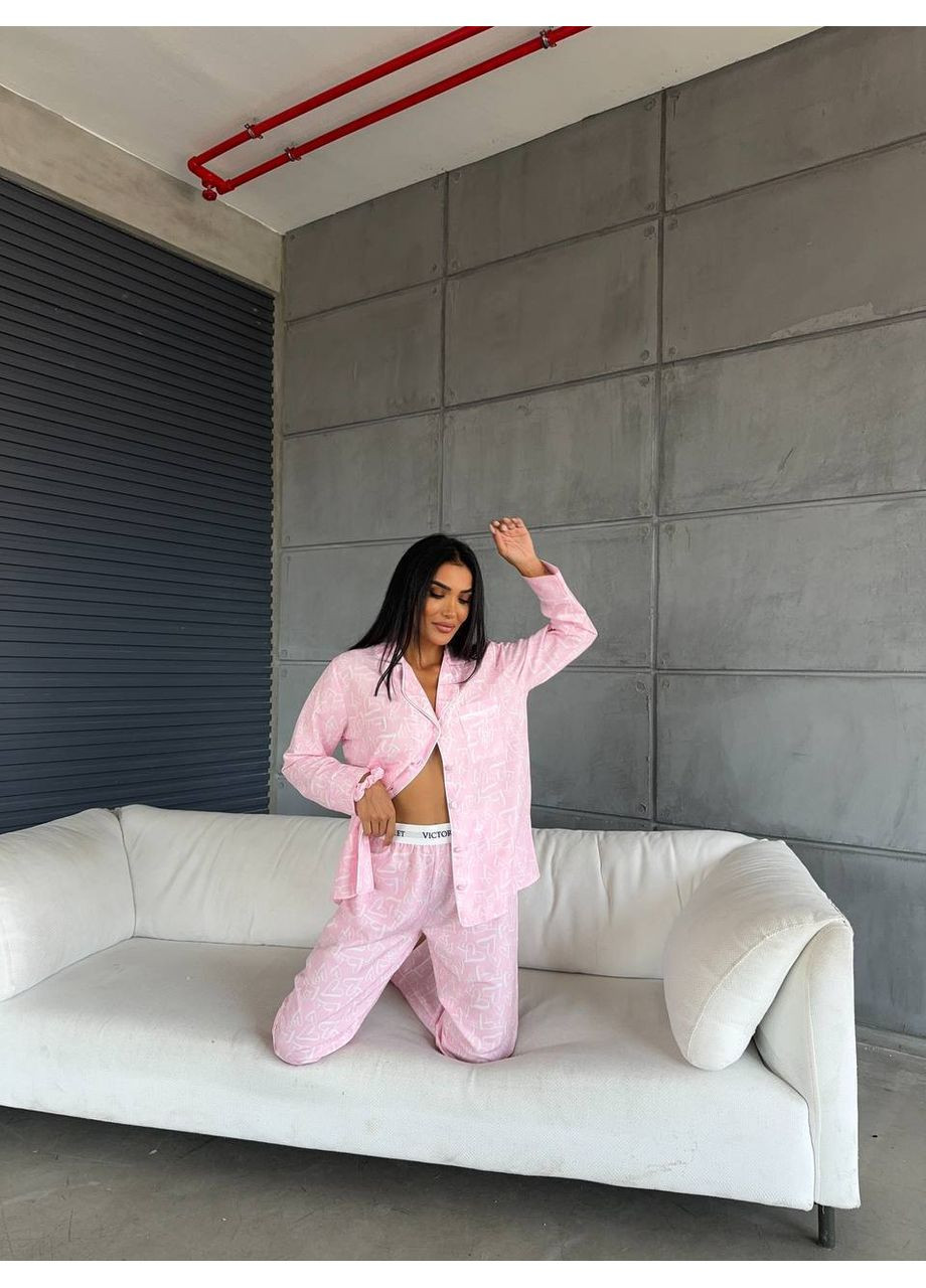 Рожева всесезон жіноча піжама | рожева сорочка + брюки Vital-Textile 1240