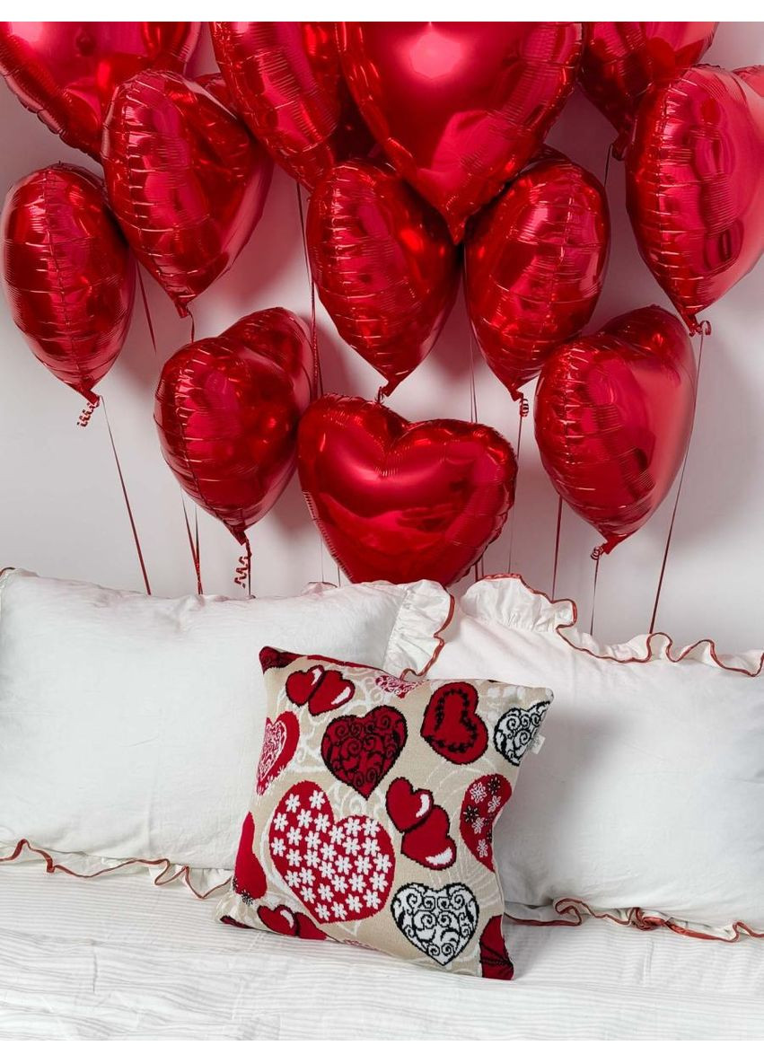 В'язана декоративна подушка Серця LOVE 45х45 см для інтер'єру подарунок до Дня закоханих декоративна подушка ProDobro (369377994)