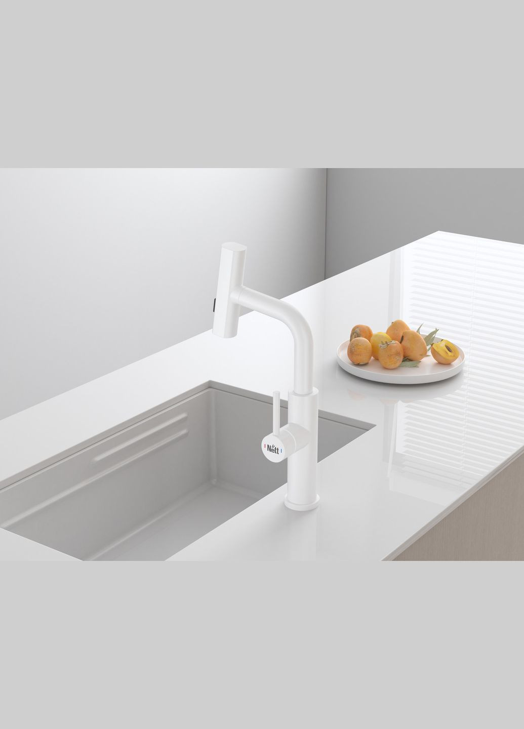 Змішувач на кухню водоспад з висувною лійкою білий LW-35 Nett (337718082)
