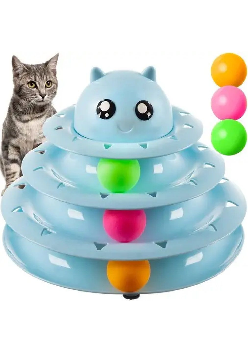 Игрушка игра башня с шариками противоскользящими накладками 3 уровня для кошек котов пластик 24х24х19 см (476596-Prob) Голубая Unbranded (285696180)