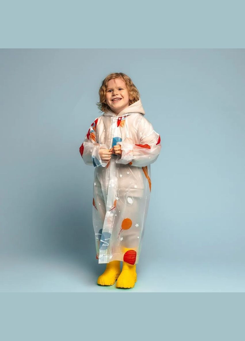Дитячий багаторазовий дощовик плащ на кнопках з капюшоном Космос Eva (302364211)