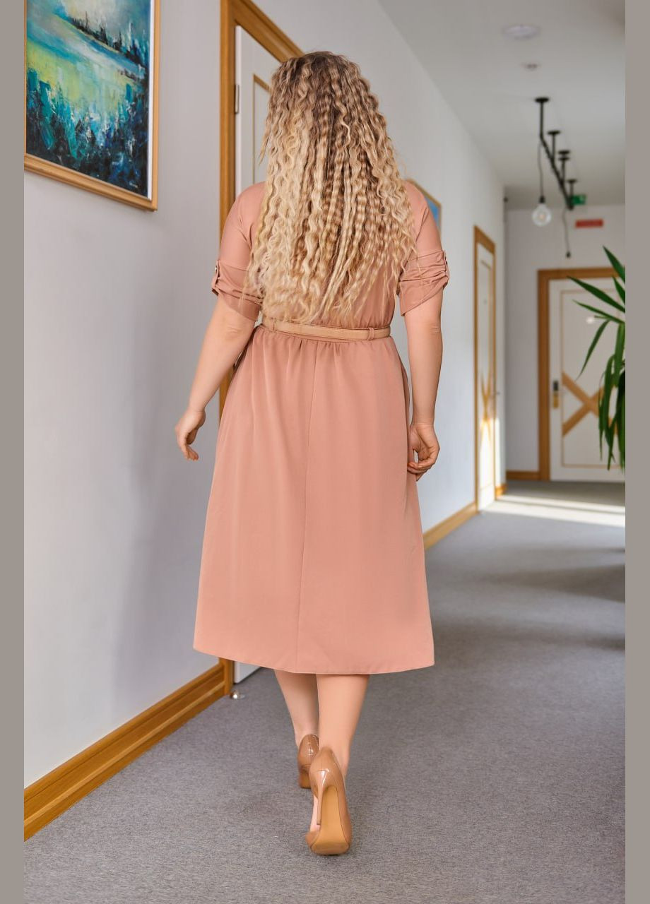 Песочное деловое, повседневный женское платье миди а-силуэт Україна