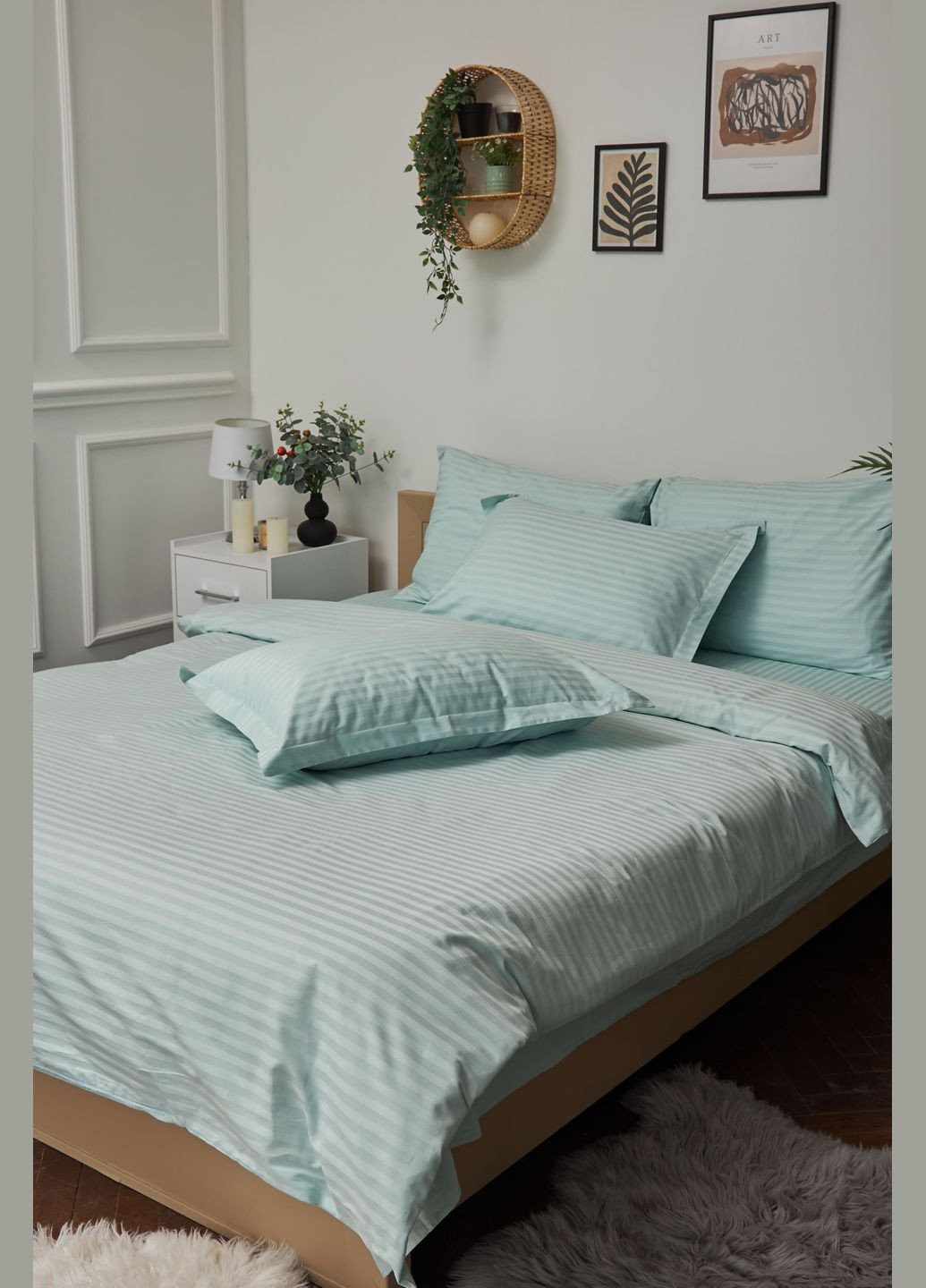 Комплект постельного белья Детский 110х140 наволочки 2х40х60 Stripe Mint Satin Stripe (MS-830000185) Moon&Star StripeMint (293173195)