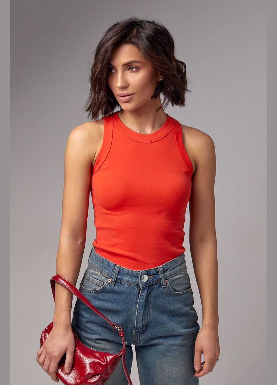 Базовая женская майка с эластичного трикотаж Lurex — 290663602