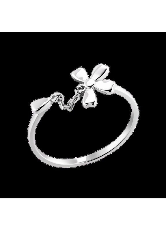 Серебряное кольцо с цепочкой и серебряным цветком без камней. Каштан (342334733)