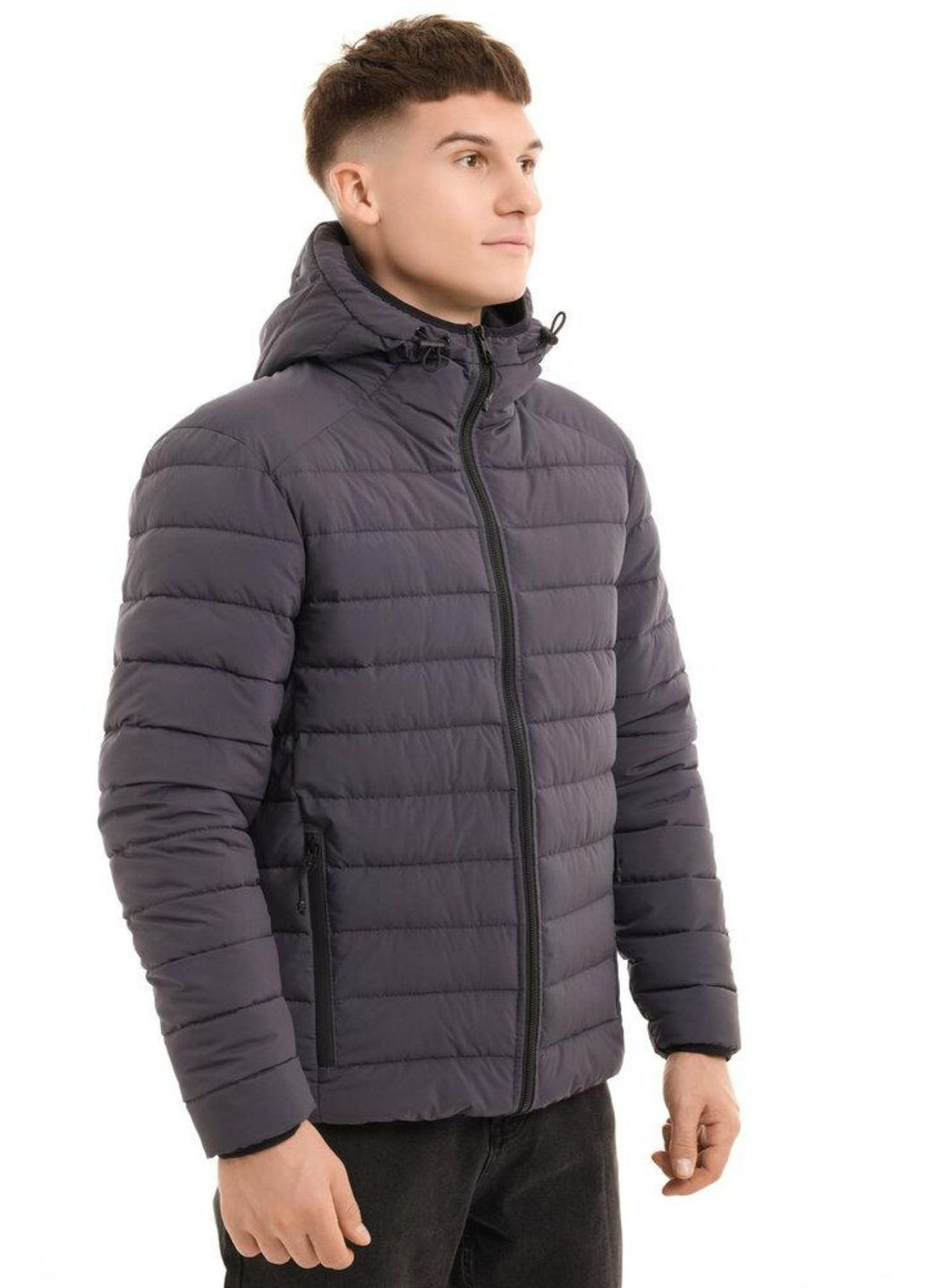 Темно-серая демисезонная стильная мужская куртка No Brand