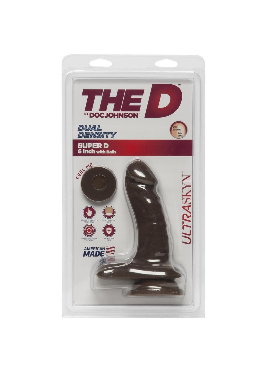 Фалоімітатор Doc Johnson The D - Super D - 6 Inch With Balls - ULTRASKYN - Chocolate, діаметр 3,8 см No Brand (366879460)